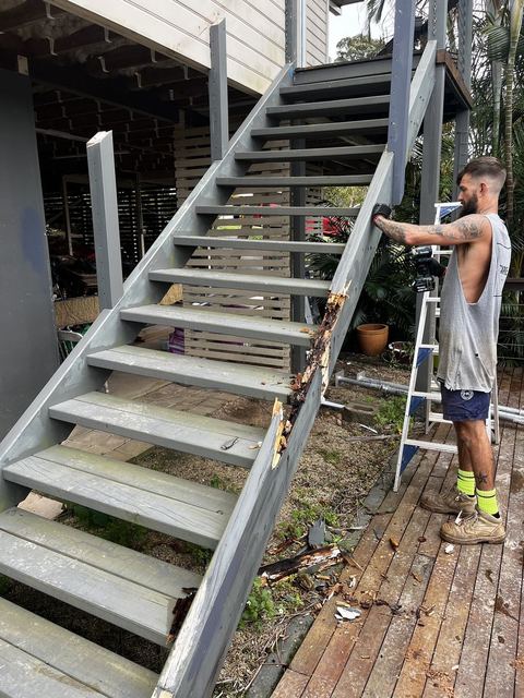 New stringers and treads going in on a set of stairs